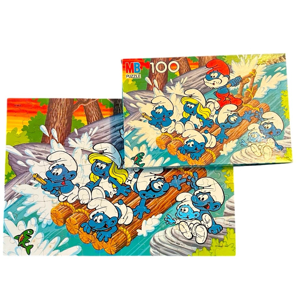 Puzzle 100 River Rafting Smurf Puzzle in original box Collectable Vintage 1983